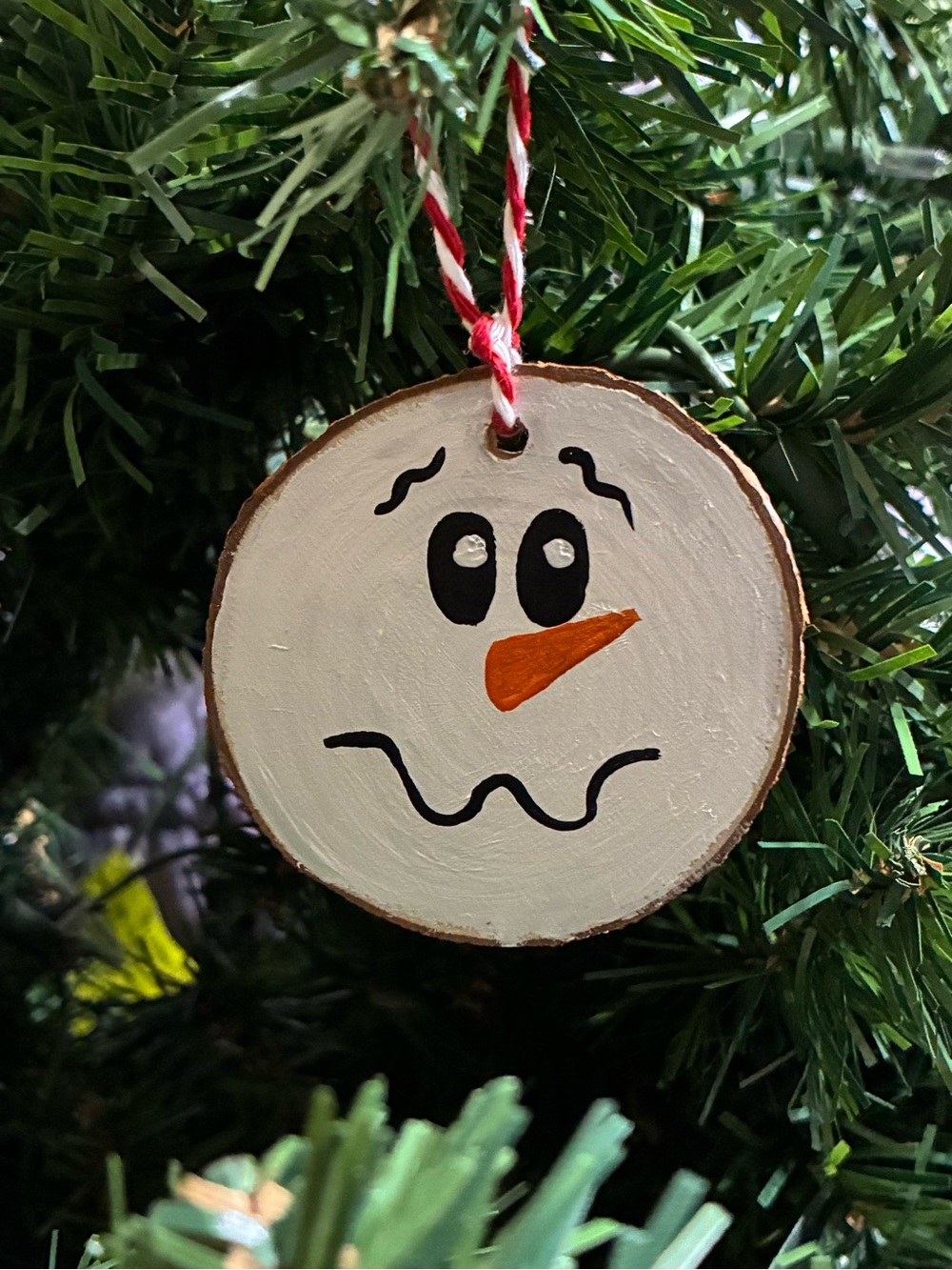 Concerned Snowman Painted Ornament